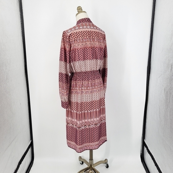 Vintage Boho Floral Print Long Sleeve Dress Button Up Medium - Picture 10 of 11